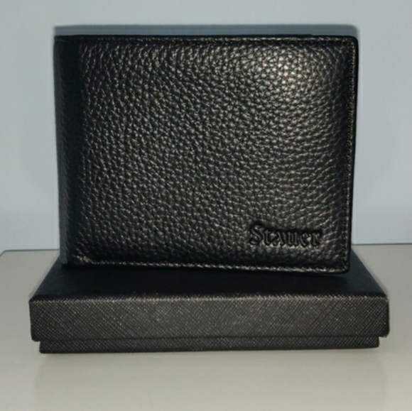 Brand New Men's Stauer Wallet Black Bifold Genuine Leather - Picture 2 of 3